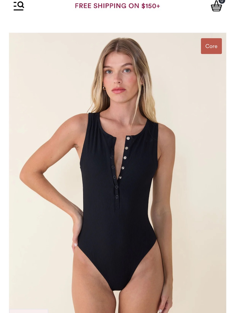 Andie Black Ribbed Snap-Front swimsuit size Large, The Malibu One Piece